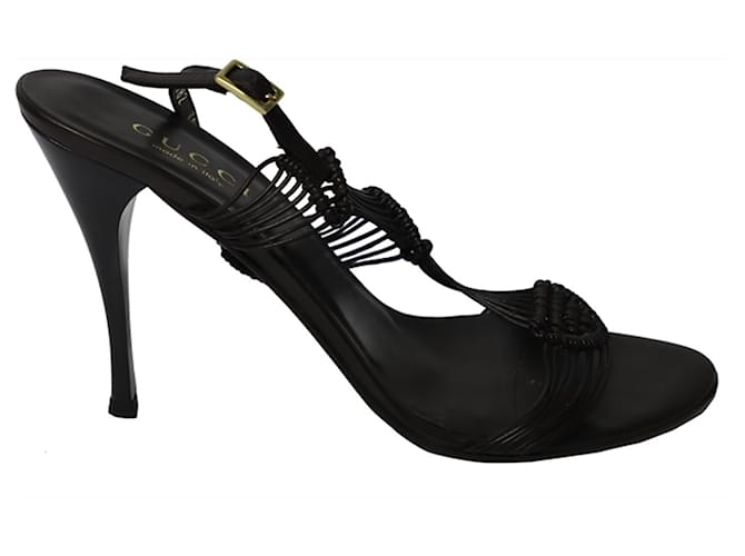 Gucci Multi Strap Slingback Heel Sandals in Black Leather  ref.557650