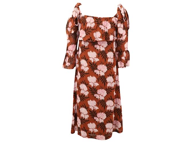 Ganni Monette Georgette Dress in Brown Print Viscose Cellulose fibre  ref.557676