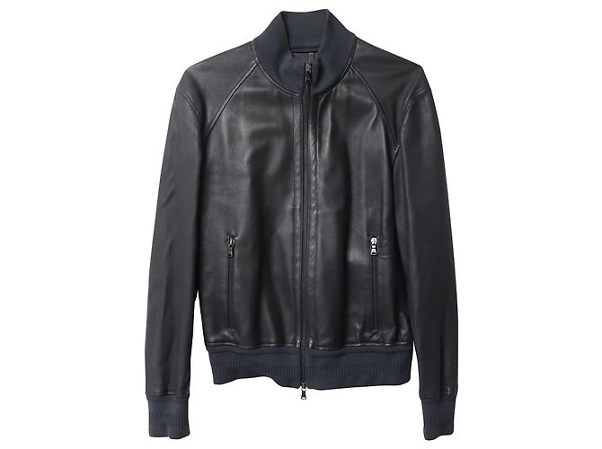 Neil Barrett Bomberjacke mit Reißverschluss aus schwarzem Leder