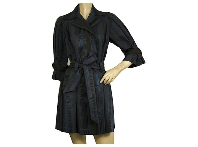 Diane Von Furstenberg DVF Kaimi Dark Blue Trench Coat Dress Robe Manteau w. Belt Cotton  ref.558051