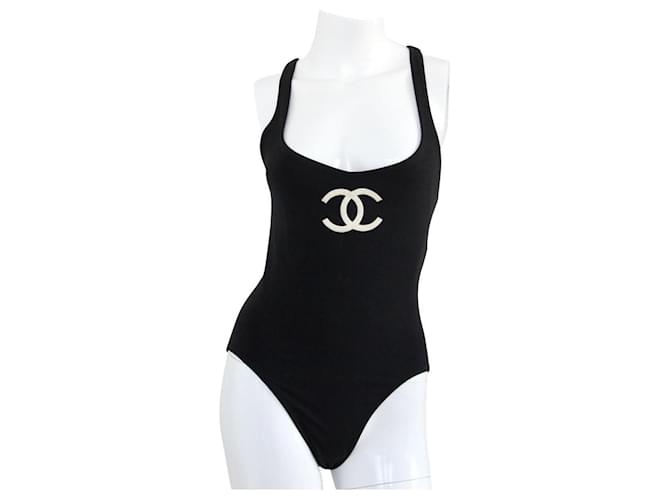 Chanel 1994 Maillot de bain noir International Flaggs CC Logo de Karl