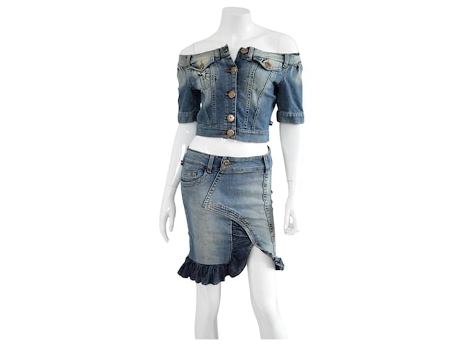 Jean paul Gaultier 2000s Blue Denim Jeans Suit / Top & Skirt Set - Jean's Paul Gaultier  ref.558068