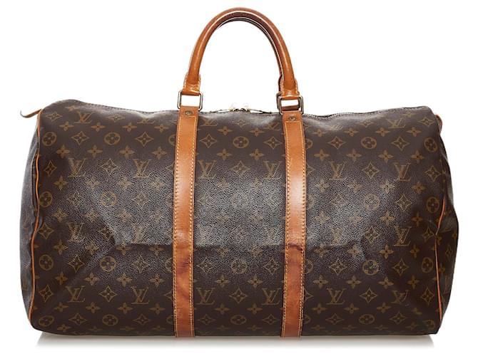 Louis Vuitton Brown Monogram Keepall 50 Leather Cloth  ref.558358