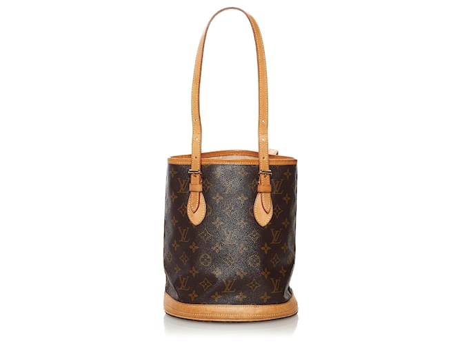 Louis Vuitton Brown Monogram Petit Bucket Leather Cloth  ref.558387