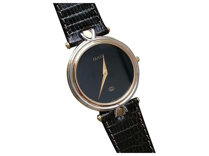 Montre originale Gucci 4500 Montre-bracelet M pour femme/homme vintage Cuir Acier Noir  ref.558741