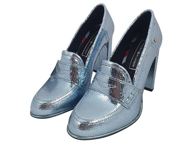 Tommy Hilfiger Crackle Metallic Pumps Blau Leder Metallisch