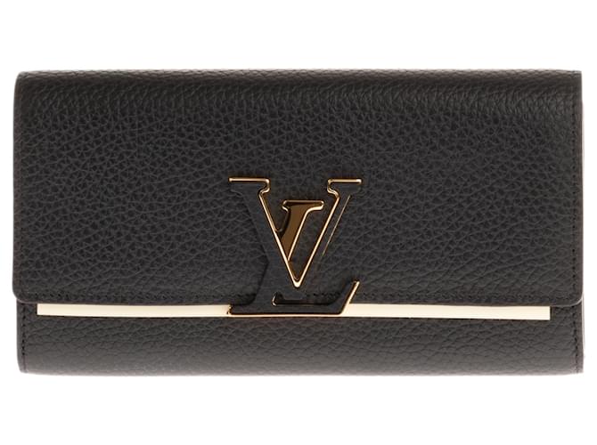 Sehr schöne Louis Vuitton Capucines Geldbörse aus weichem Taurillon-Leder in Schwarz und Rosa  ref.559074