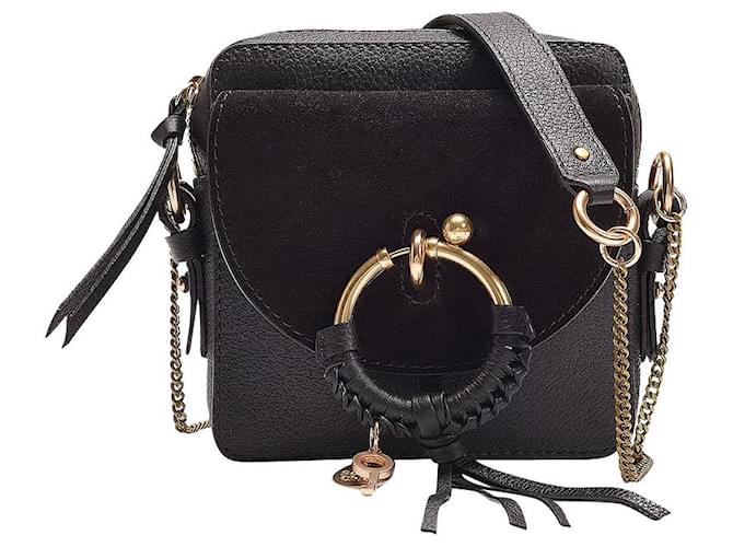 See by Chloé Joan Mini Crossbody Bag in Black Grained Cowskin and Suede Leather  ref.559734