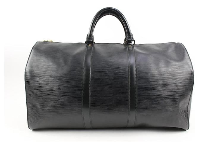 Louis Vuitton Keepall de cuero negro Epi Noir 50 Bolsa de lona  ref.560091