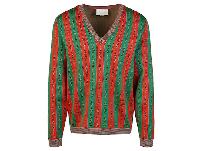 Suéter Horsebit con cuello en V de Gucci Multicolor  ref.560507