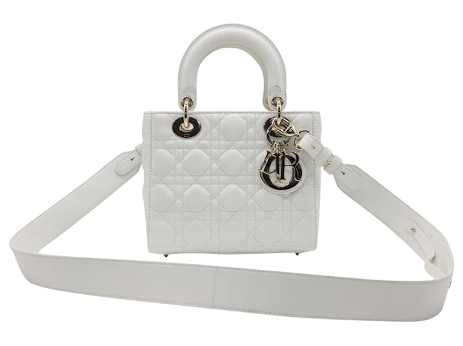 Christian Dior My Lady Dior Tasche Cannage Quilt aus weiBem Lammleder ref.560528 Joli Closet