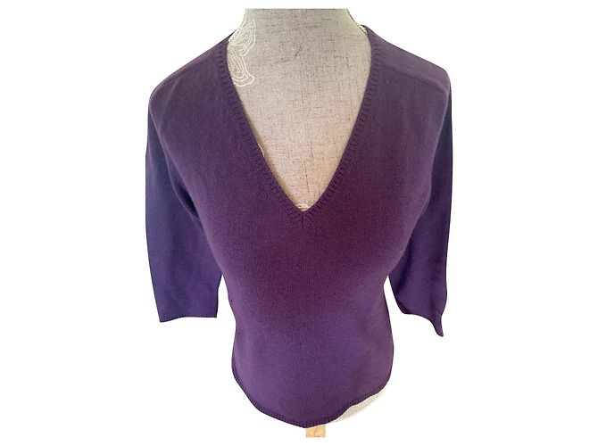 Malo Cashmere Pullover Dunkelviolett V Ausschnitt