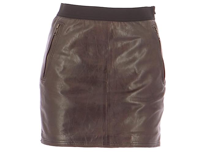Sandro Skirt suit Chocolate Leather  ref.561070