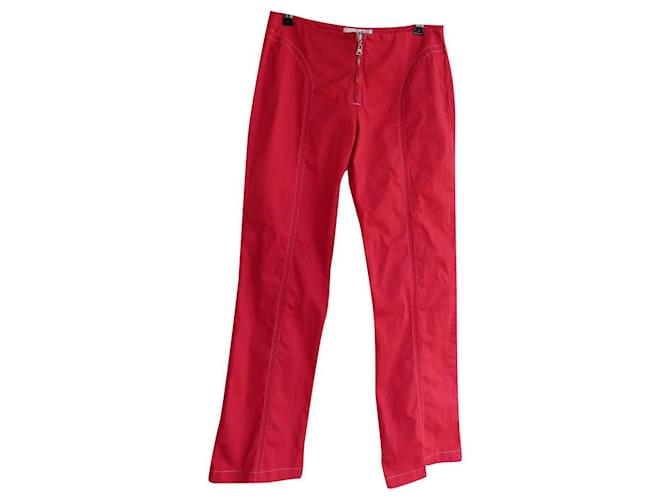 Hermès Pantalones, polainas Roja Gold hardware Algodón  ref.561082
