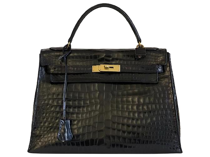 Hermès HERMES BAG KELLY 32 BLACK POROSUS CROCODILE Exotic leather  ref.561152