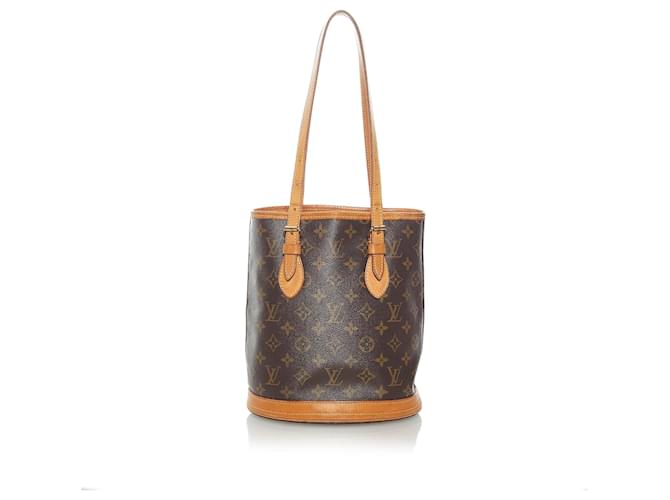Bucket Louis Vuitton Brown-Monogramm-kleiner Eimer Braun Leder Leinwand  ref.561227