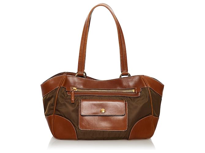Prada Brown Tessuto Shoulder Bag Dark brown Leather Pony-style calfskin Nylon Cloth  ref.561275