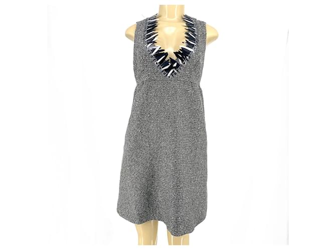 Anna Sui tweed dress with metallic highlights Silvery Grey  ref.561328