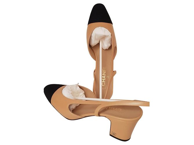 Cambon Chanel Slingback beige/nero Agnello Pelle