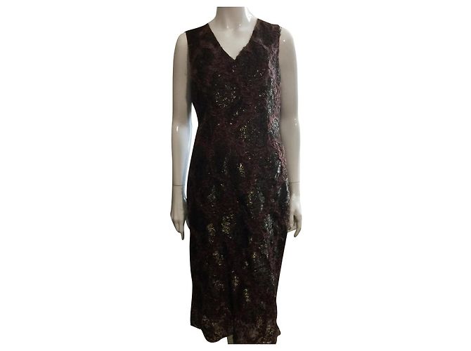 Etro vestido de renda metalizado Marrom Metálico