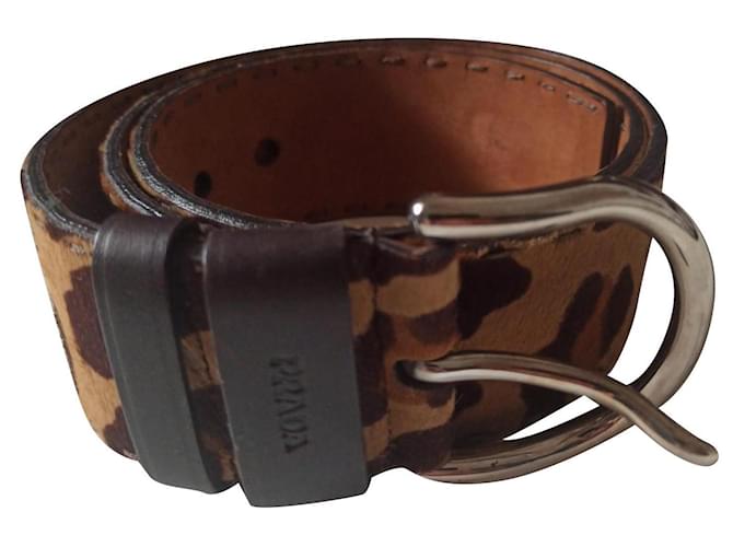 Prada belt Brown Black Leather  ref.561380