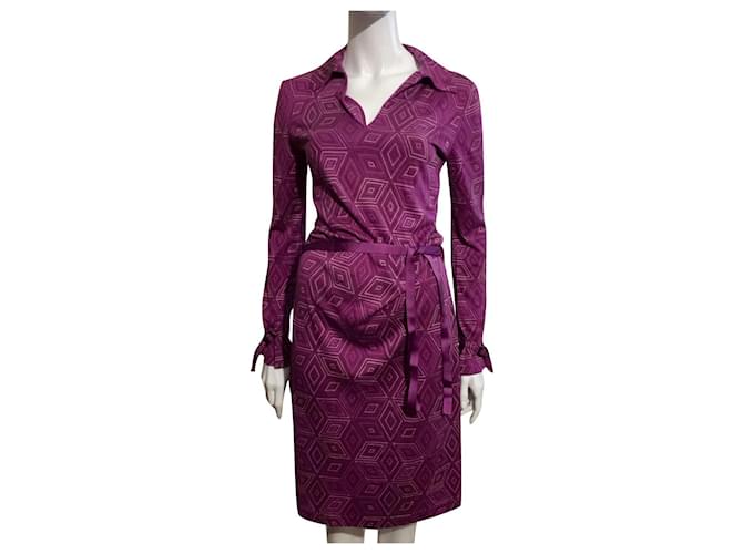 Diane Von Furstenberg DvF vintage silk jersey dress with abstract pattern Pink Purple  ref.561381