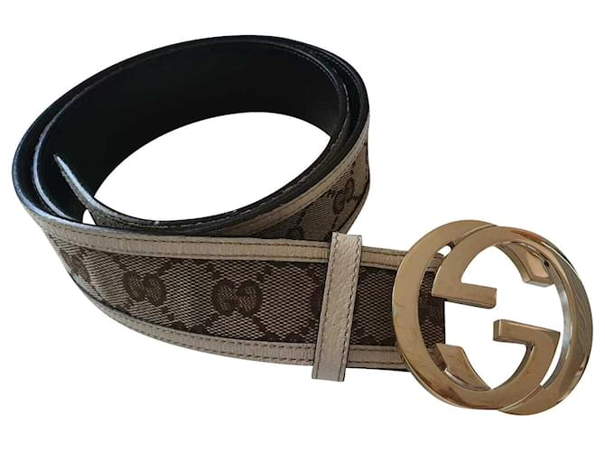 Gucci belt with lined G buckle Silvery Beige Leather  ref.561383