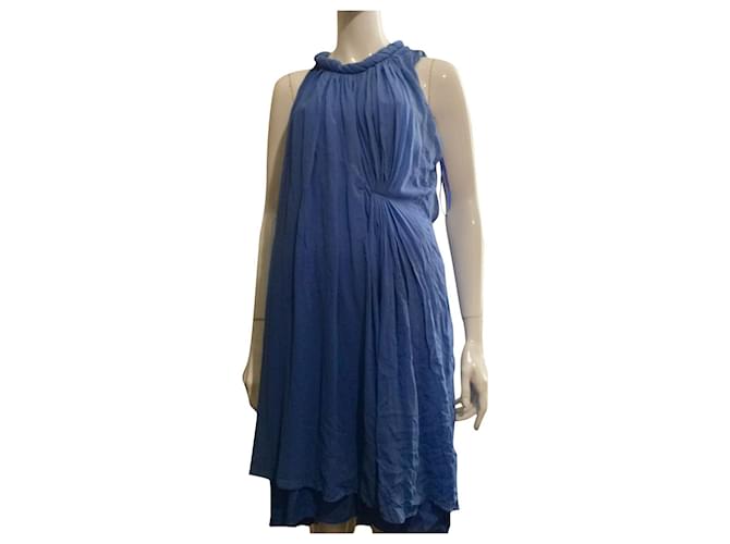 Diane Von Furstenberg DvF Lehana ruched silk knee-length dress with twisted scoop neckline Blue  ref.561388