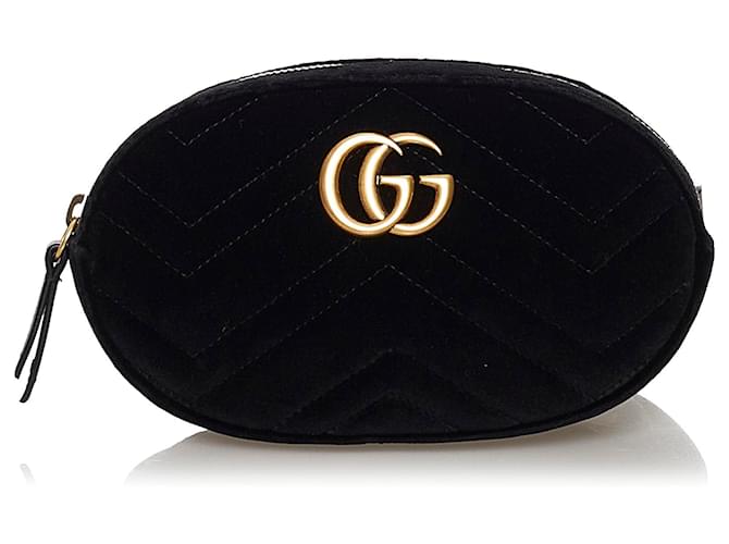 Gucci Black GG Marmont Matelasse Velvet Belt Bag Leather Pony