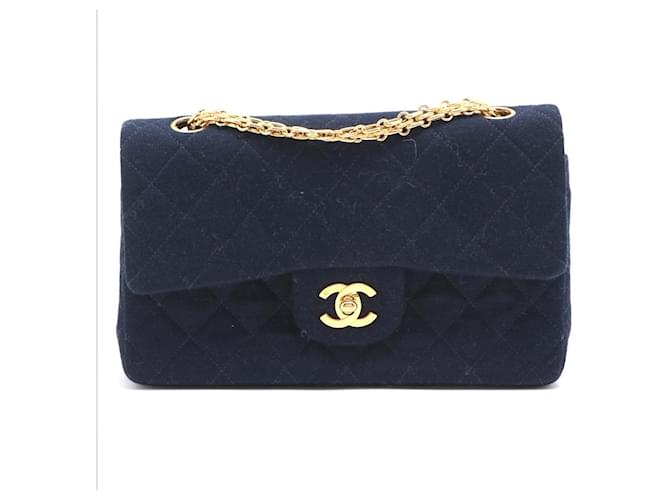 Bolsa Chanel Timeless Classic Medium Jersey Flap GHW Azul Algodão  ref.561512