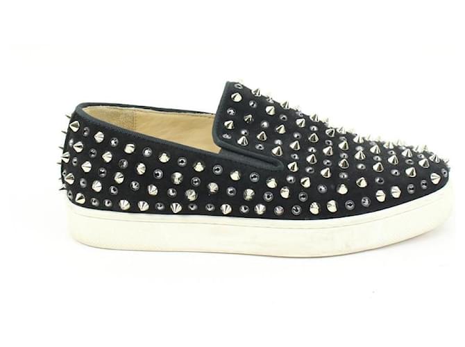 Christian Louboutin Women's Sz 34 Black Suede Spikes and Crystals Roller Boat  ref.561636