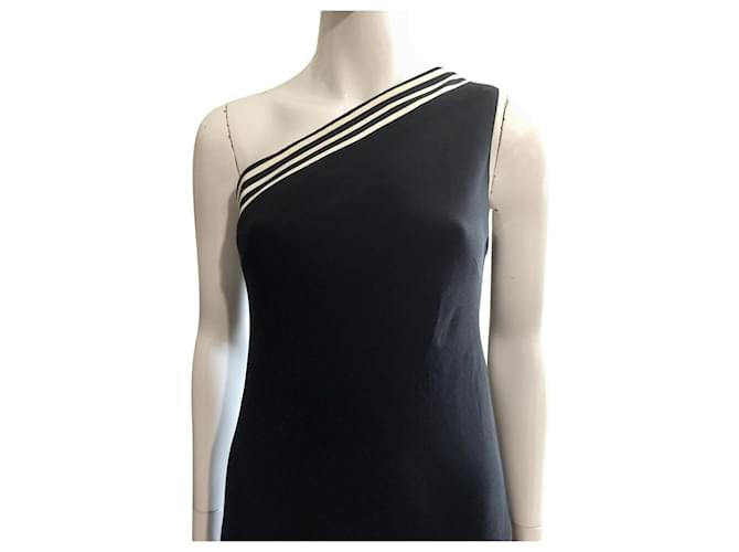 Maxi-Seidenkleid mit einer Schulter, Ralph Lauren Schwarz Weiß  ref.562035