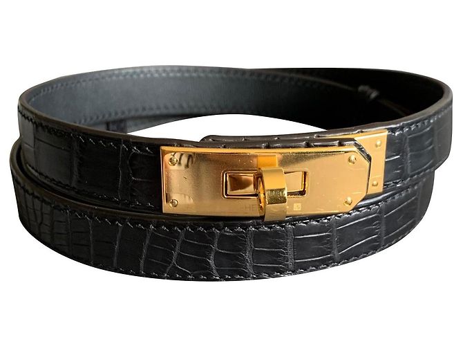 Cinto Hermès Kelly em couro de jacaré preto