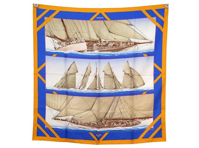 Hermès FOULARD HERMES RAFALES YANNICK MANIER CARRE 90 EN SOIE BLEU SILK SCARF  ref.562095