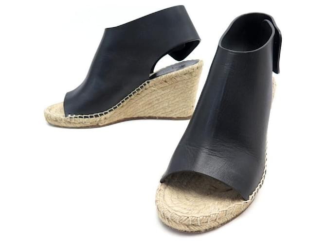 Céline ZAPATOS CELINE ALPARGATA SANDALIAS CUÑAS 37 Zapatos de cuero negro  ref.562109