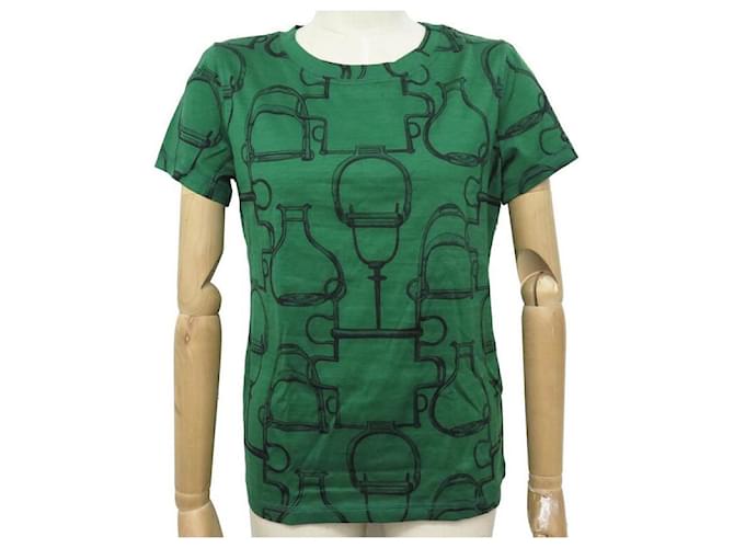 Hermès NEUF TSHIRT HERMES MICRO PROJETS CARRES M 40 H0H4604DY4Y40 COTON VERT NEW  ref.562115