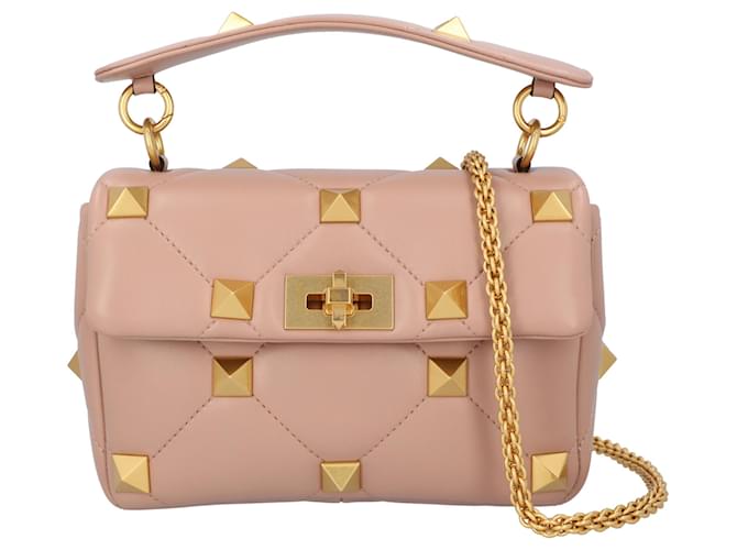 Roman Stud Medium Embellished Leather Shoulder Bag in Pink - Valentino  Garavani