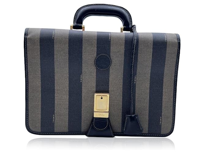 Fendi Vintage Pequin Striped Canvas Handbag Briefcase Bag Brown Cloth ref.562306 Joli Closet