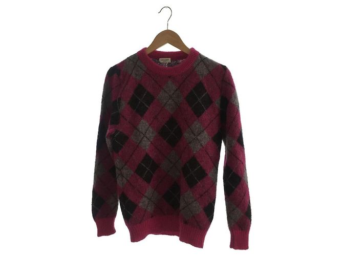 SAINT LAURENT 14AW / Argyle pattern knit / Sweater (thick) / S / Mohair