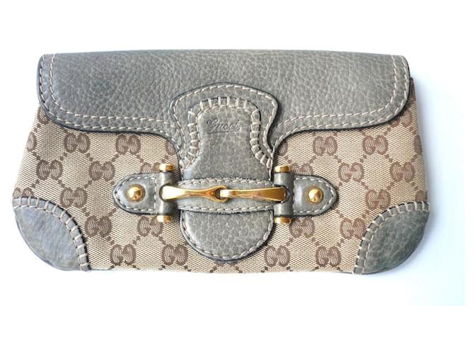 GUCCI Leather and monogram canvas pouch very good condition Grey Cloth  ref.562453