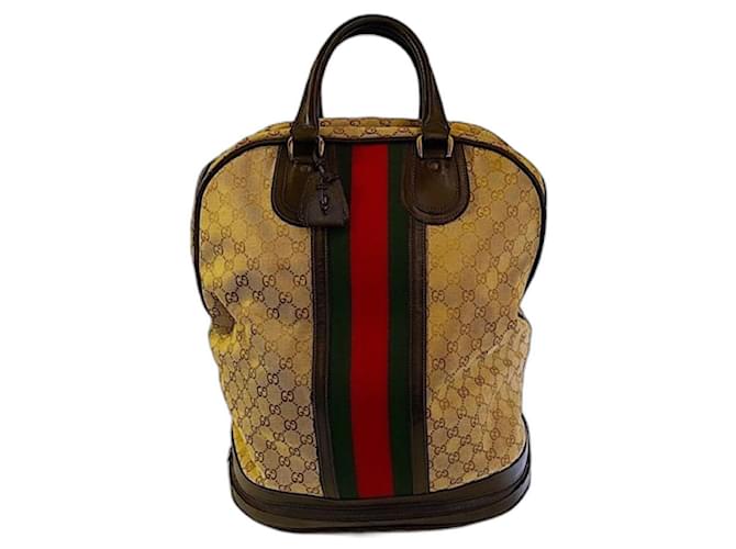 Rare Vintage Black Leather Gucci Duffle Travel Bag