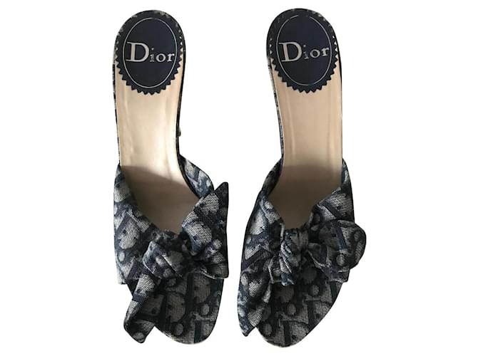 Dior Sandals Blue Leather Cloth  ref.562491
