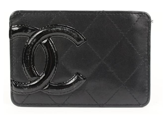 Chanel Porta-cartões Cambon acolchoado preto em couro de cordeiro Pele de cordeiro  ref.562514