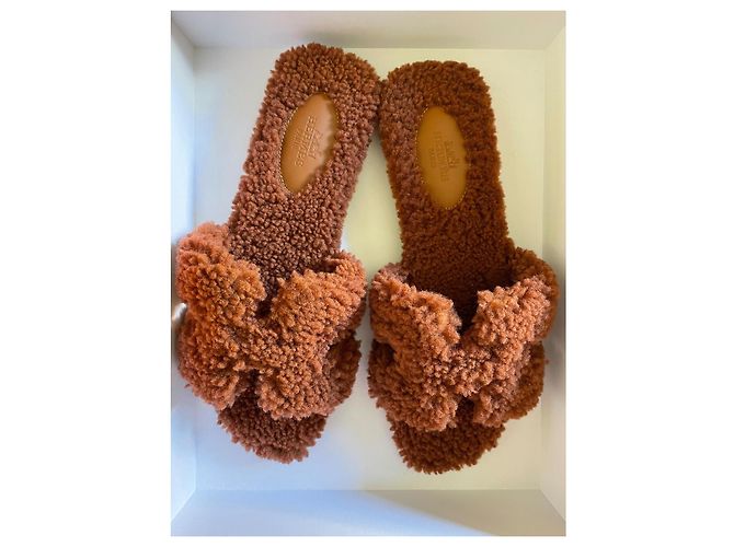 Hermès Oran Sandals Brown Wool Size 37