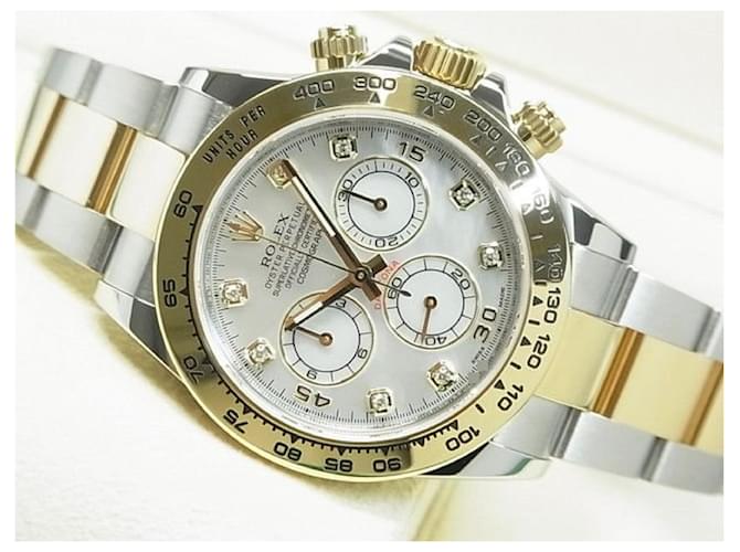 ROLEX Daytona SS x18KYG combinación de esfera de concha blanca 8P diamante 116503NG Hombres Plata Acero  ref.562661