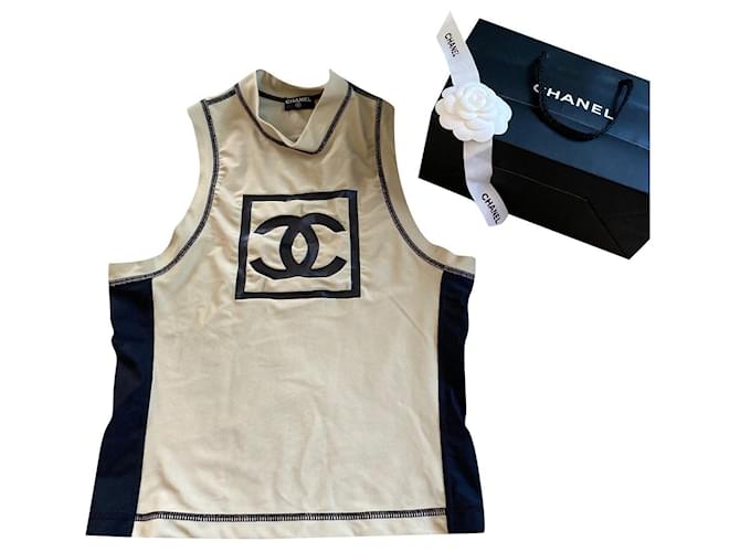 Cambon Chanel Camiseta sin mangas superior Beige Elastano  ref.562719