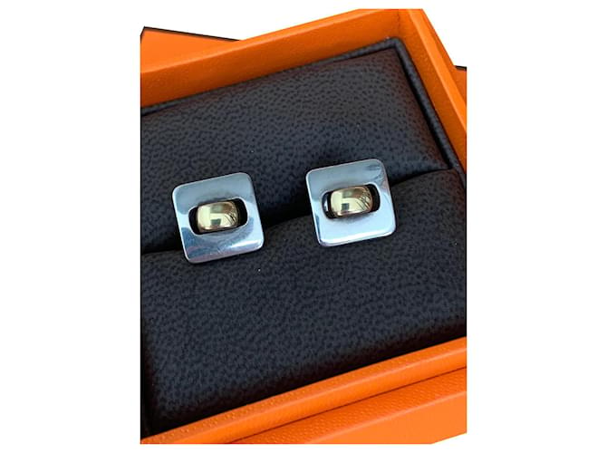 Hermès Beautiful stud earrings in silver and gold Silver hardware Yellow gold  ref.562742