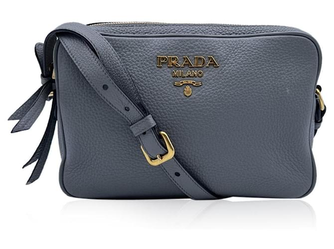 Prada Grey Leather Crossbody Messenger Camera Bag  - Joli Closet