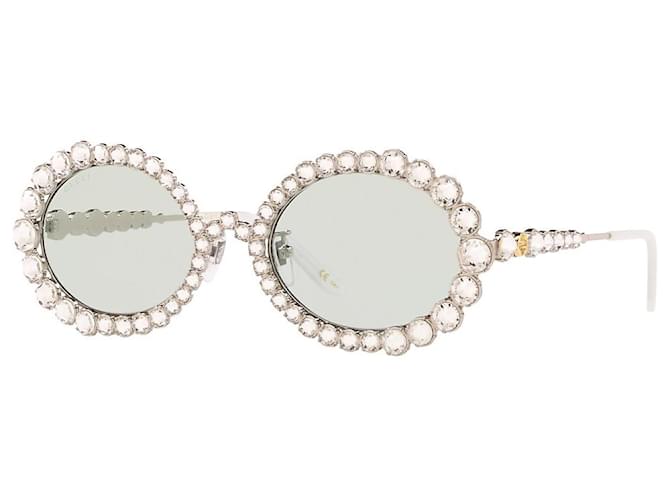 Gucci Metallic-GG für Damen0620S 55 Runde Sonnenbrille aus Kristall und Acetat Silber Hardware  ref.562806