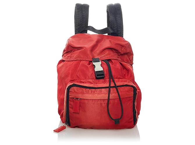 Prada Red Tessuto Drawstring Backpack Nylon Cloth  ref.562887